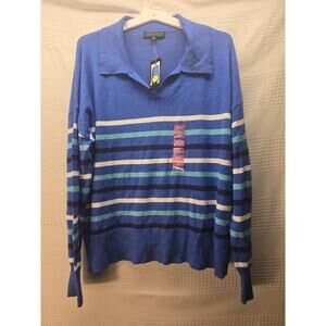 Joseph A Sweater Womens Size XXL Blue Stripe Collared Long Sleeve